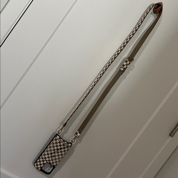 Bandolier Checkered Phone Case with Strap - Brown and White